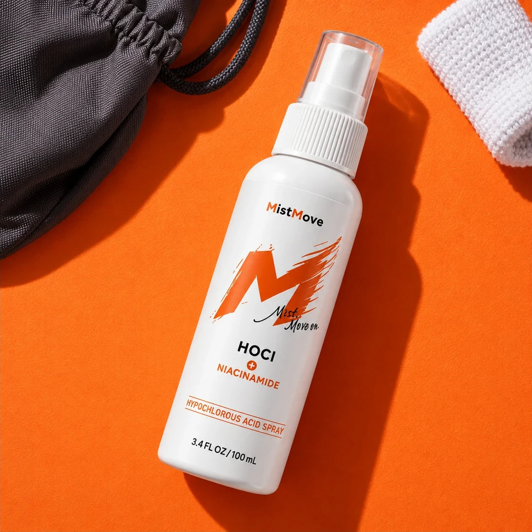 Mistmove bottle packed with a gym bag and towel