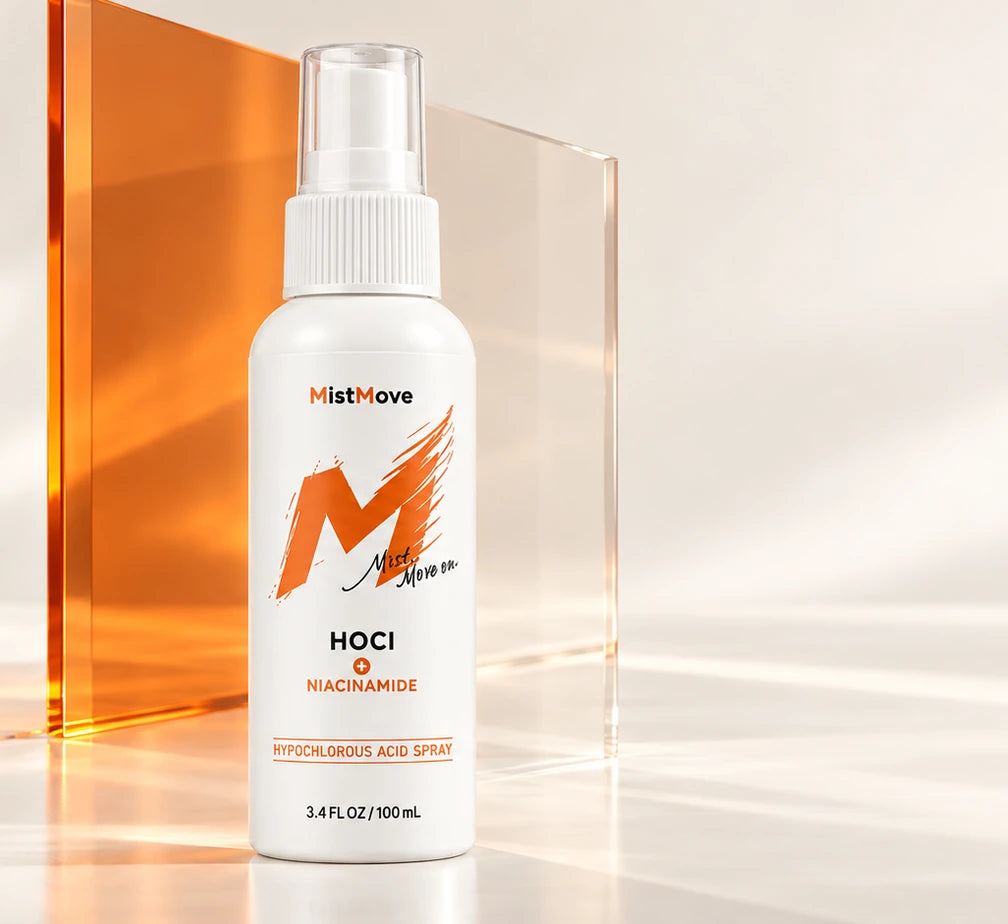 Mistmove bottle with translucent orange panels in warm light